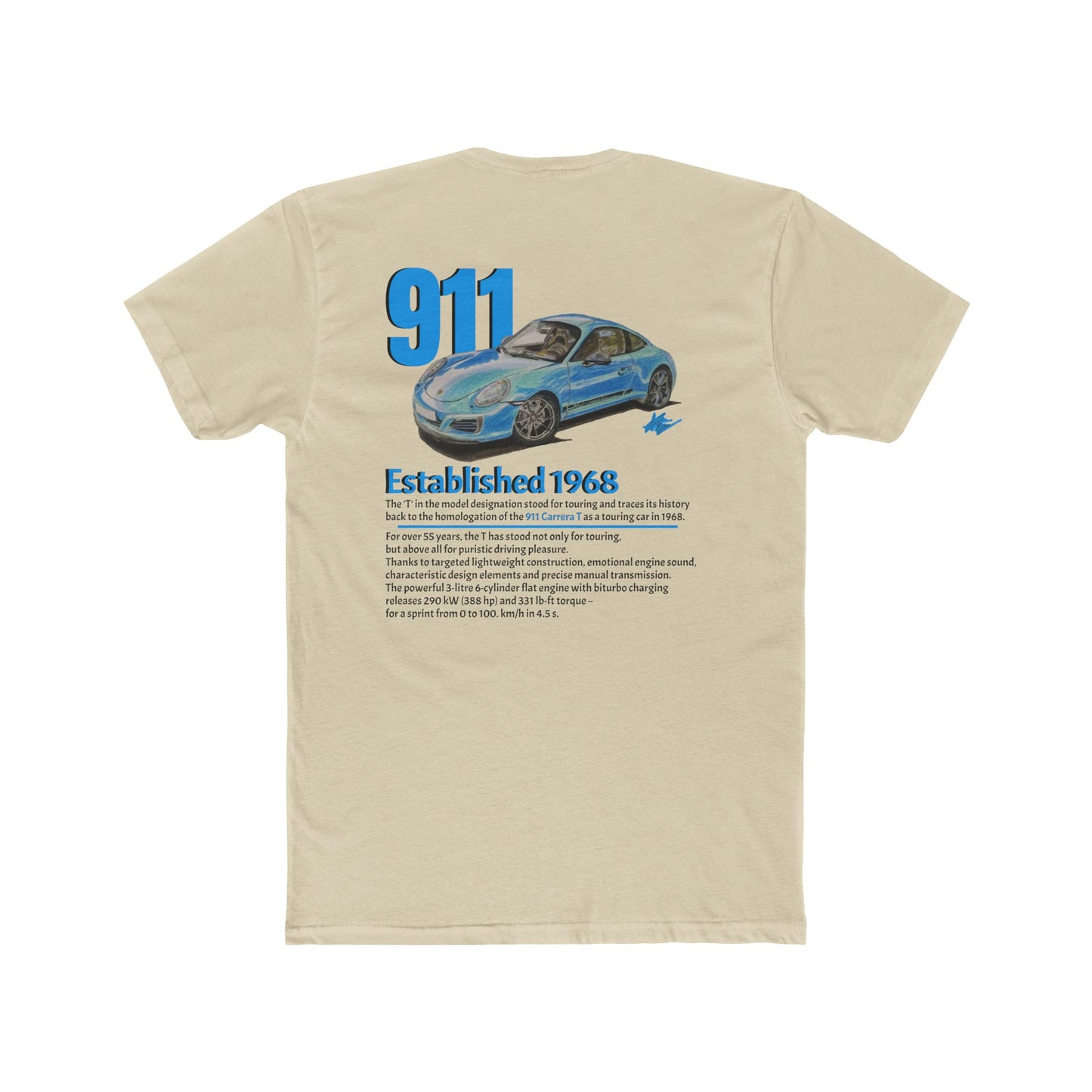 Hand Drawn Porsche 911 Cotton Crew Tee
