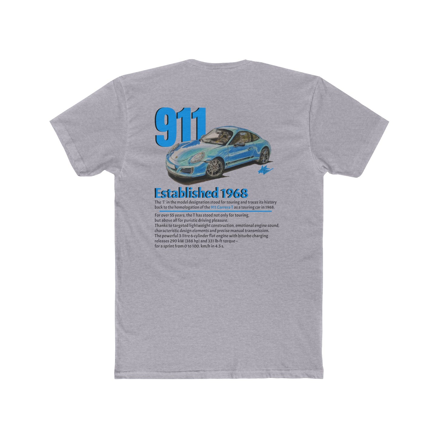 Hand Drawn Porsche 911 Cotton Crew Tee