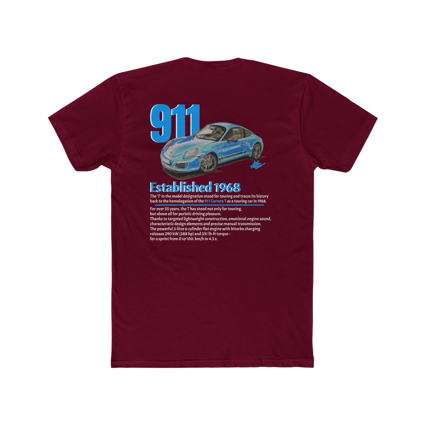 Hand Drawn Porsche 911 Cotton Crew Tee