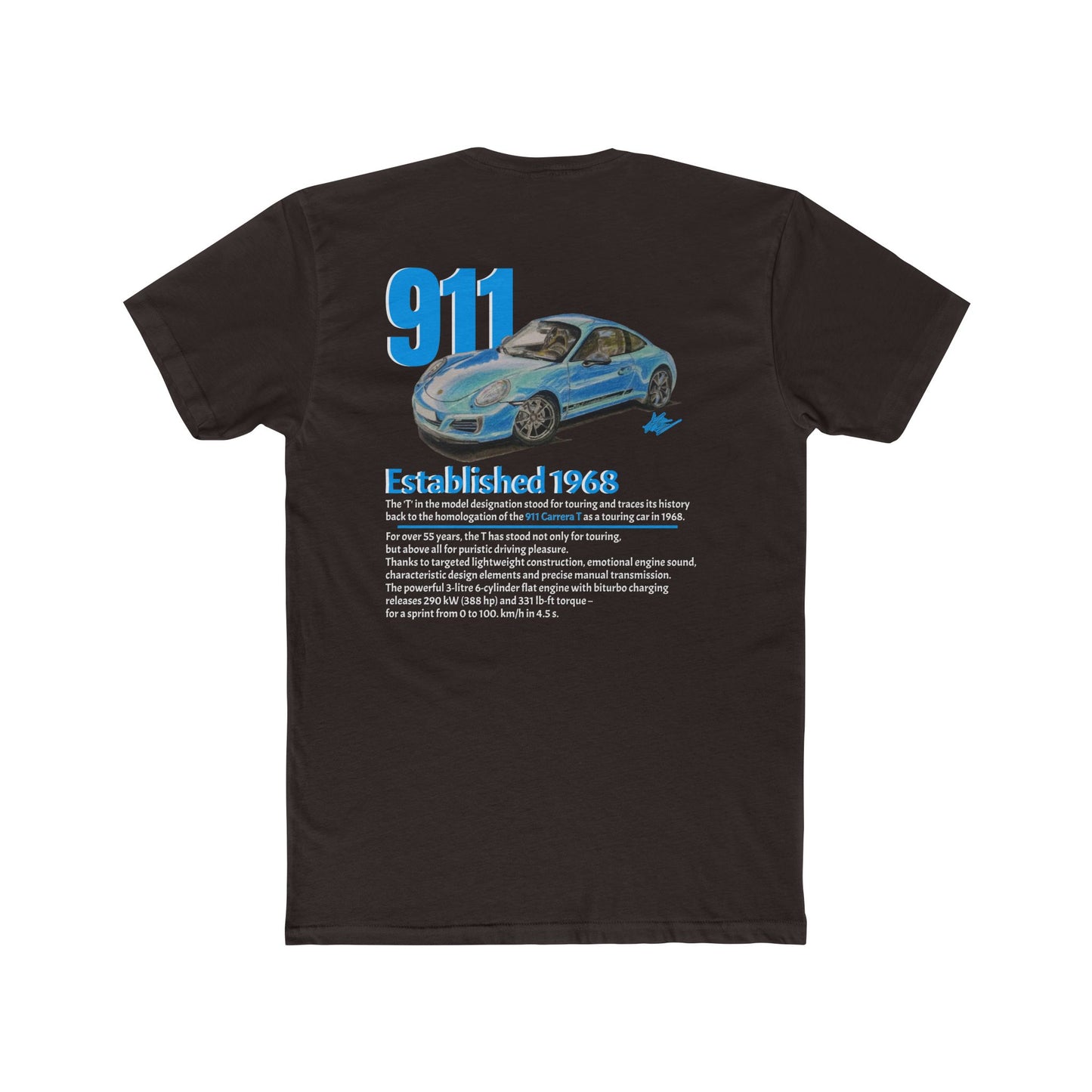 Hand Drawn Porsche 911 Cotton Crew Tee