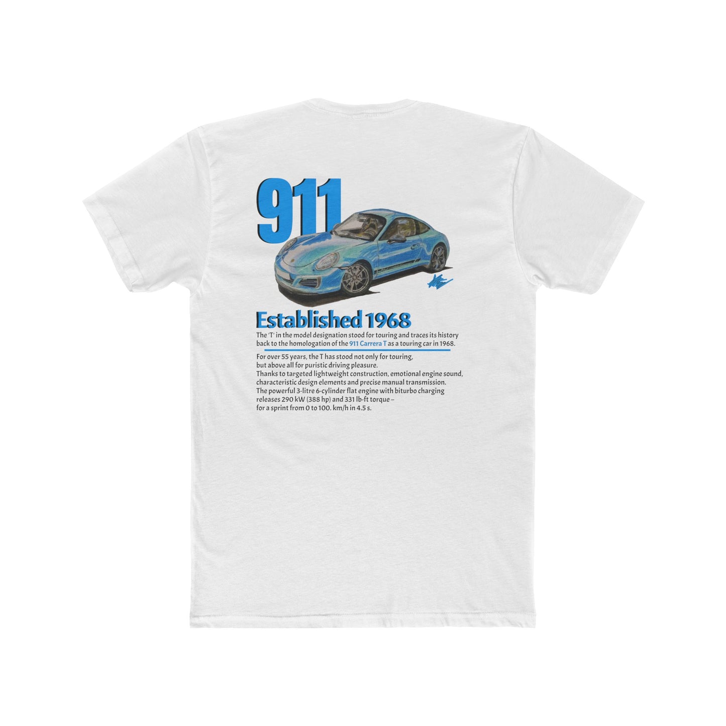 Hand Drawn Porsche 911 Cotton Crew Tee