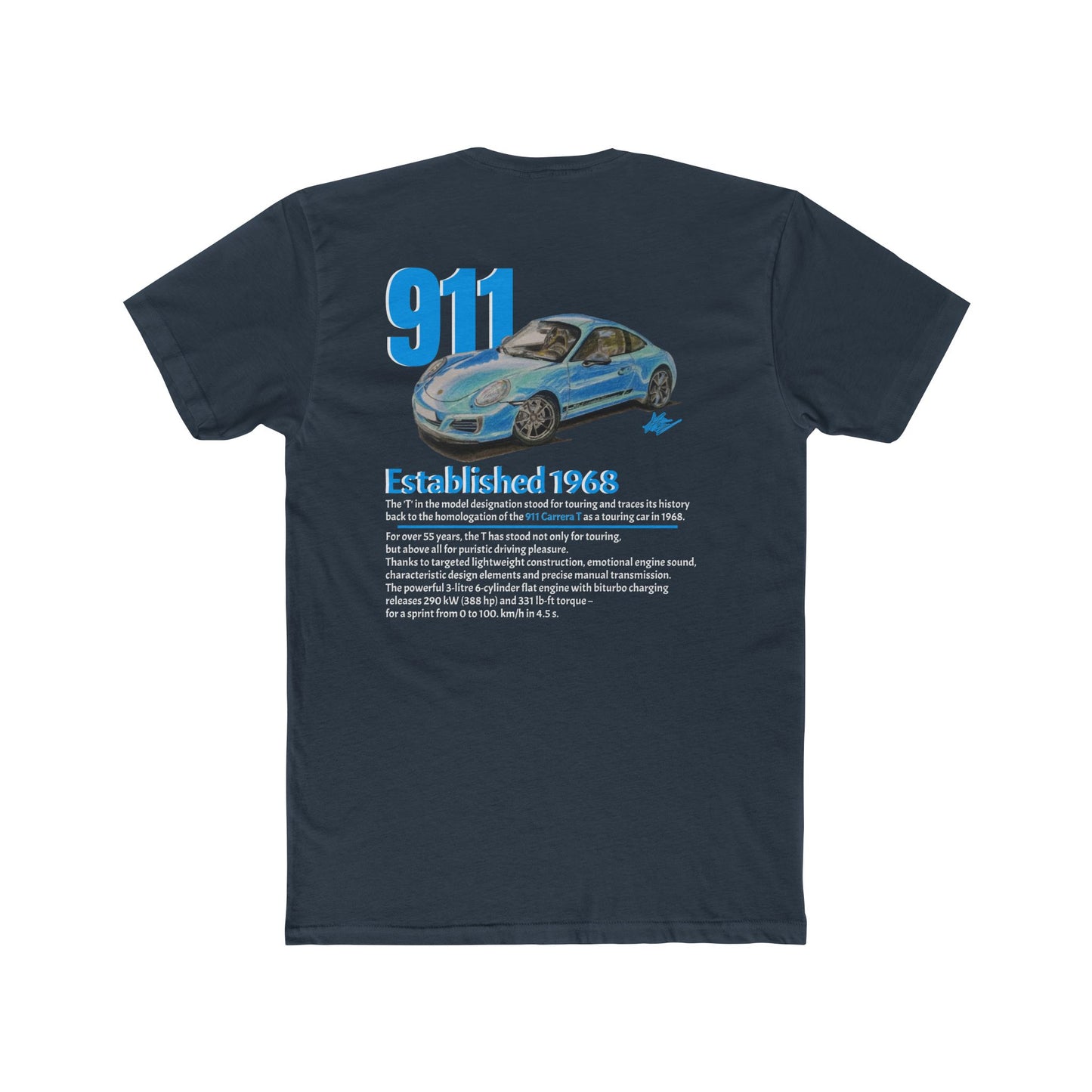 Hand Drawn Porsche 911 Cotton Crew Tee