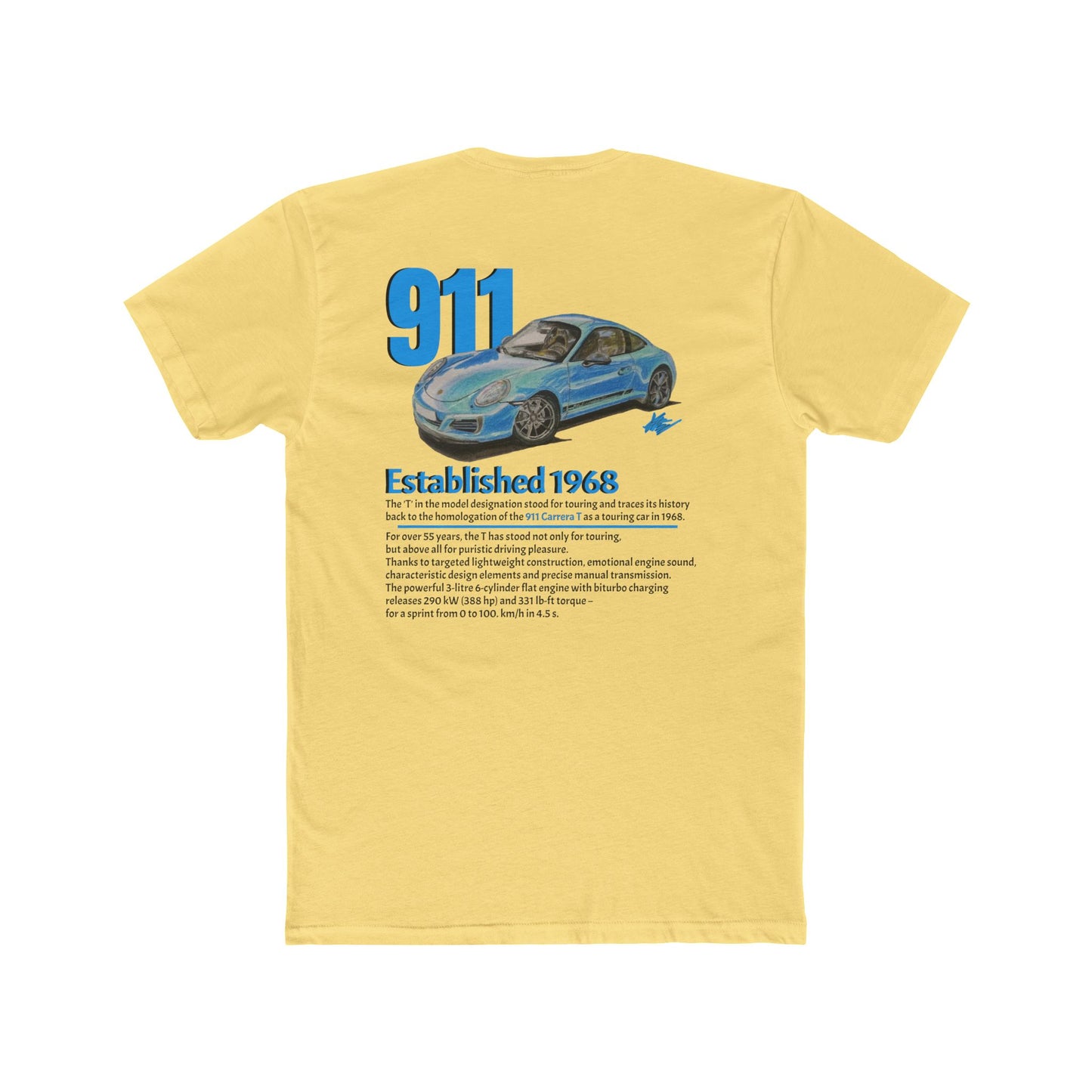 Hand Drawn Porsche 911 Cotton Crew Tee