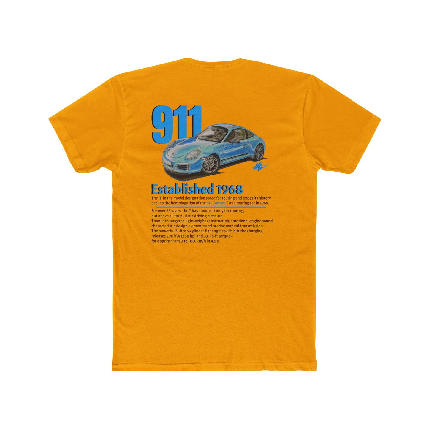 Hand Drawn Porsche 911 Cotton Crew Tee